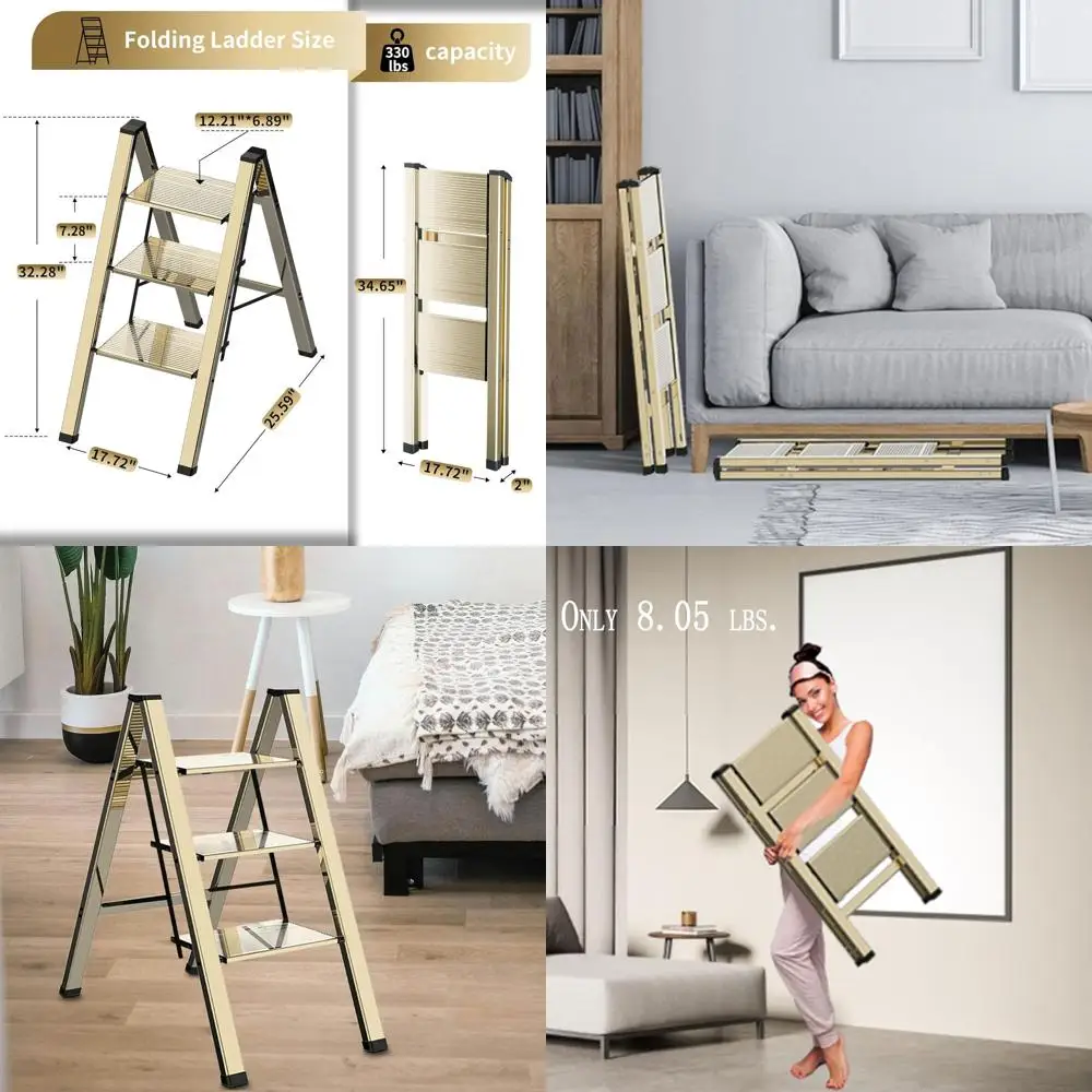 

3 Step Lightweight olding Ladder or Home, 330lbs Step Ladder Anti-Slip or Kitchen, Step Stool oldable Adults or Closet, 330lbs -