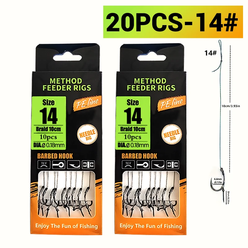 Karpfenangeln-Rigs vorgebunden, Method Feeder & Hair Rigs mit geflochtener Schnur und Widerhaken (Größe 6,8,10,12), für Karpfen und Karausche Ca