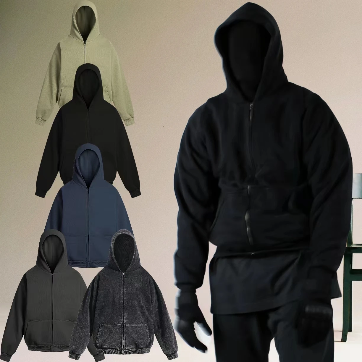 

Heavyweight Double Layered YZY Substitute Zipper Cardigan Hoodie Jaet Kanye ort Wide American Streetwear Outerwear