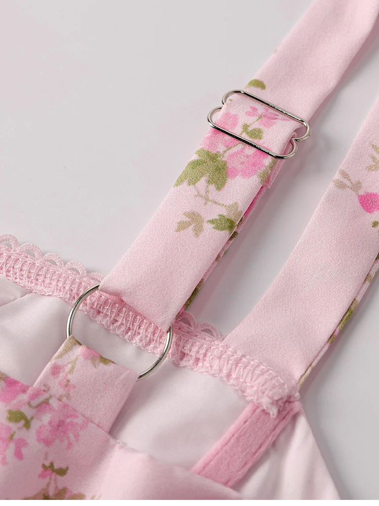 NewAsia Damenkleid mit Blumenmuster, Trägern, A-Linie, sexy hohem Schlitz, rückenfrei, zarten Ausschnitten, Sommerkleid für Party, Strand und Urlaub. – Detail 23