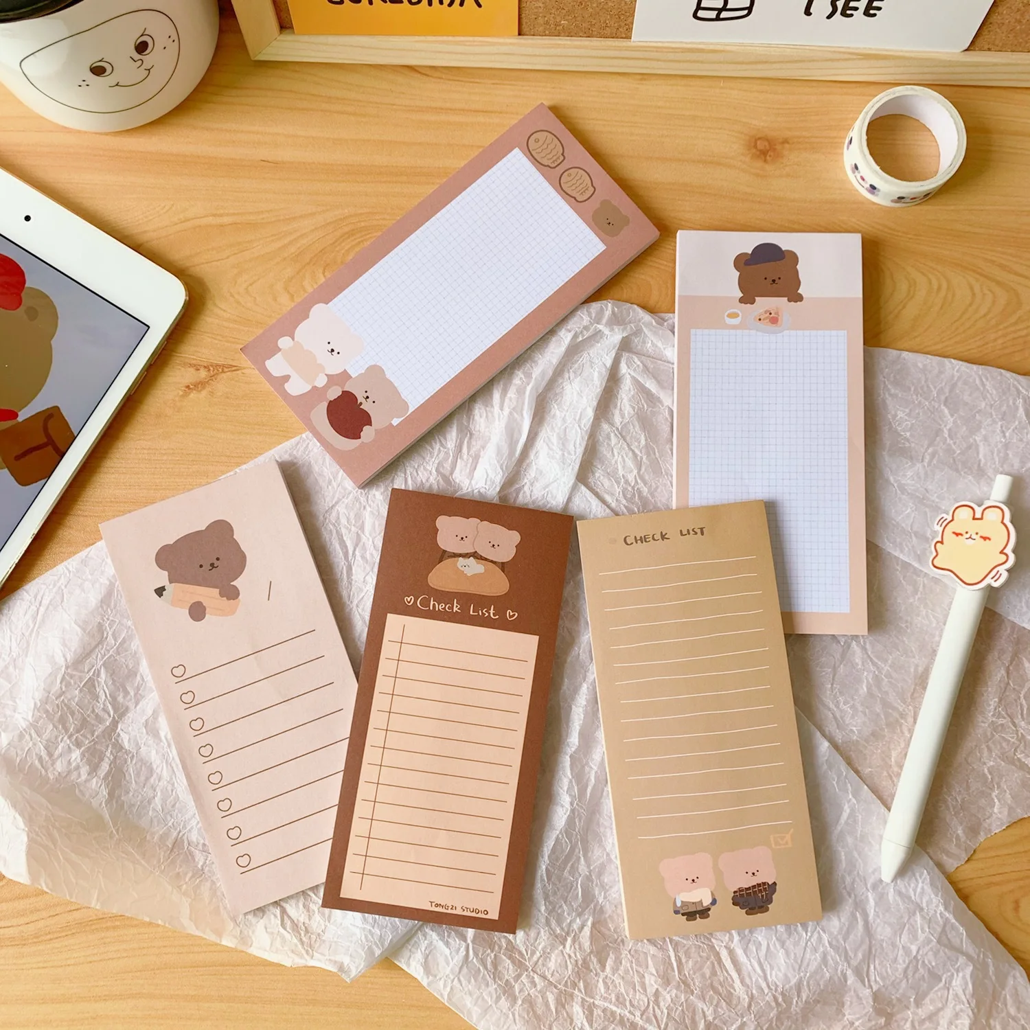 Internet Celebrity Cookie Scarf Bear Long Note Book Cookie Cute Bear Tearable Message Note Memo Small Notebook Office Supplies