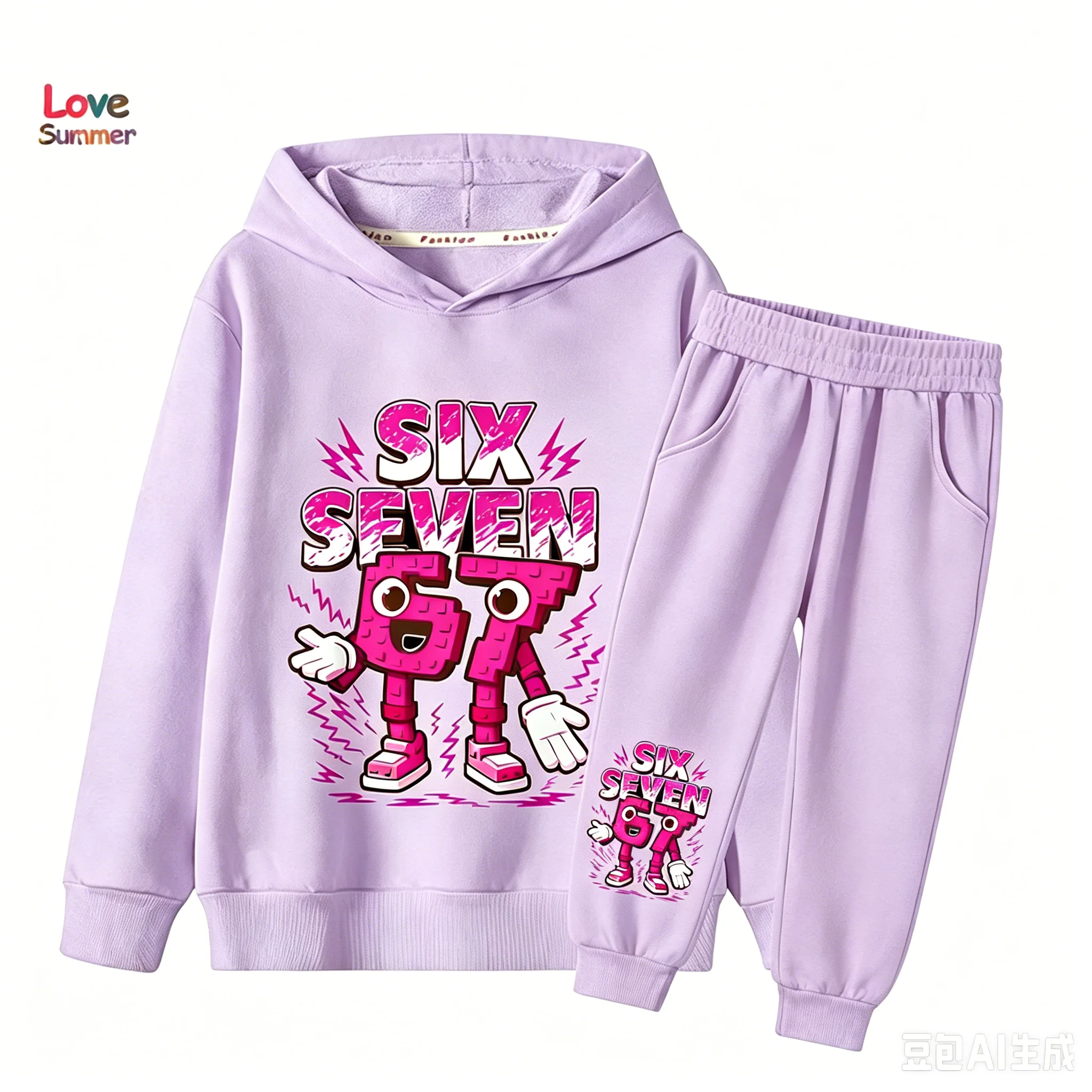 Neuer 67 Six Seven Hoodie-Hosen-Set 2-teilig für Jungen und Mädchen, Kinder-Sweatshirt 2-teiliger Anzug, Kapuzenpullover, Baby-Freizeitanzug – Detail 2