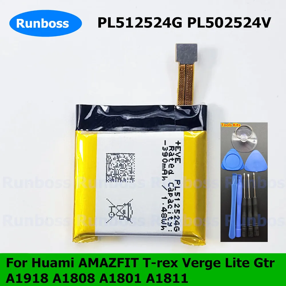 Original 390mAh PL512524G PL502524V Battery for Huami AMAZFIT T-rex Pro Verge Lite Gtr A1918 A1808 A1801 Smart Watch Batteries