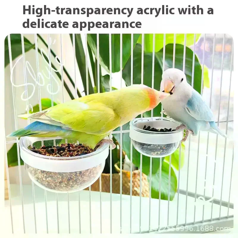 Bird Feeding Bowl Detachable Transparent Bowl Plastic Food Cup For Cage Convenient Hanging Seed Water Feeder For Parrots
