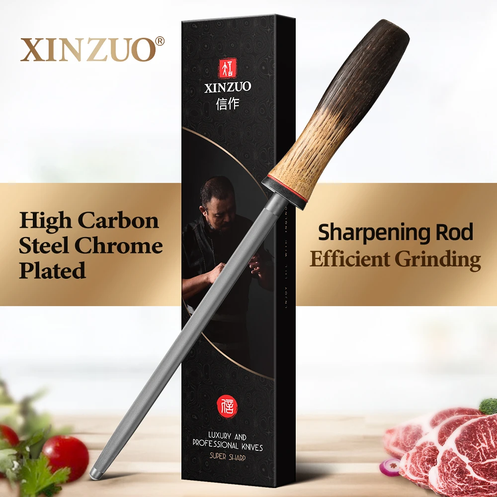 

XINZUO Professional Sharpening Rod High Carbon Steel Chrome Plated With Oak Handle Efficient Grinding Perfect For Kitchen Knives