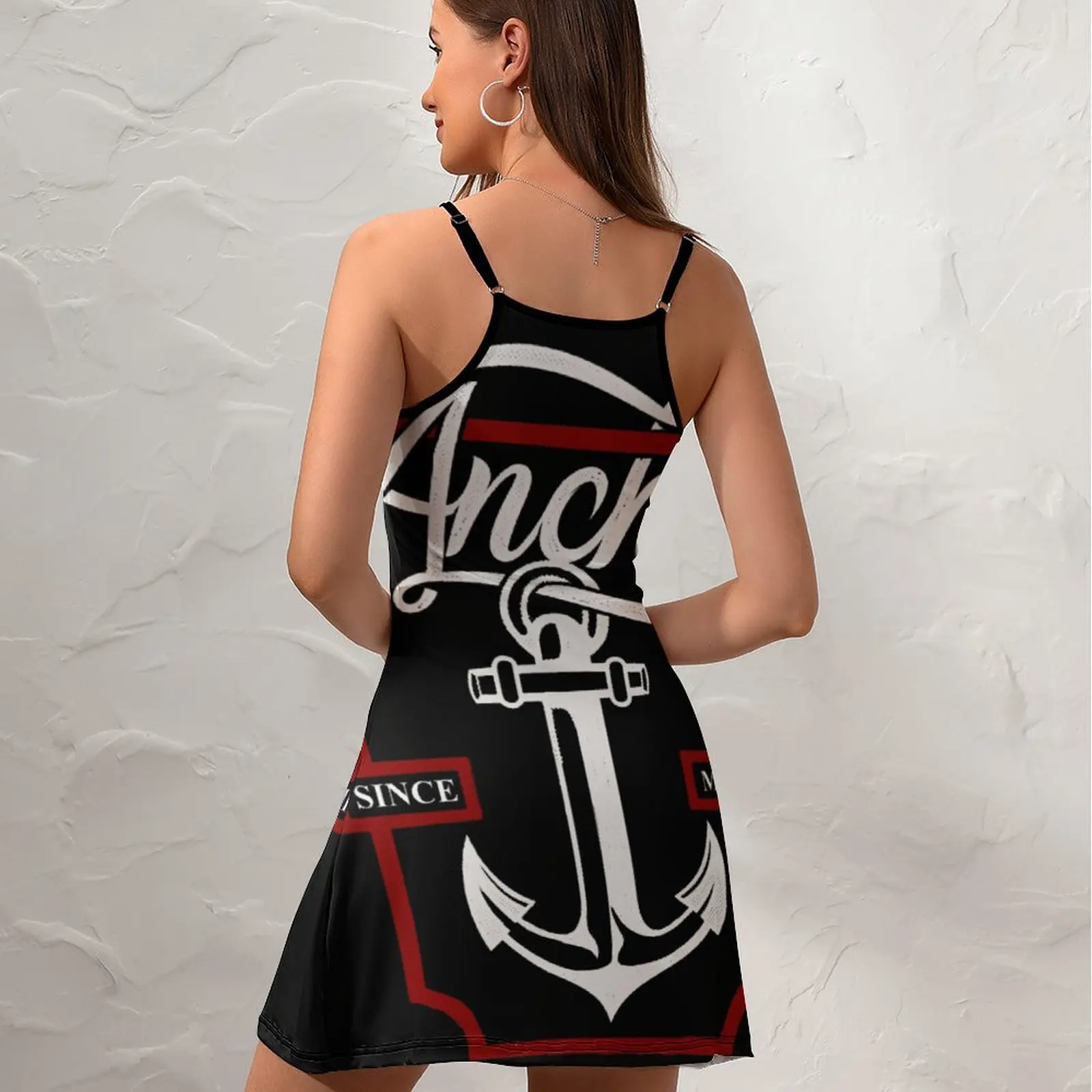 Exotic  Woman's Dress Strappy Dress Vintage Nautical Anchor Sailing(2)  Women's Sling Dress Cute  Vacations Graphic