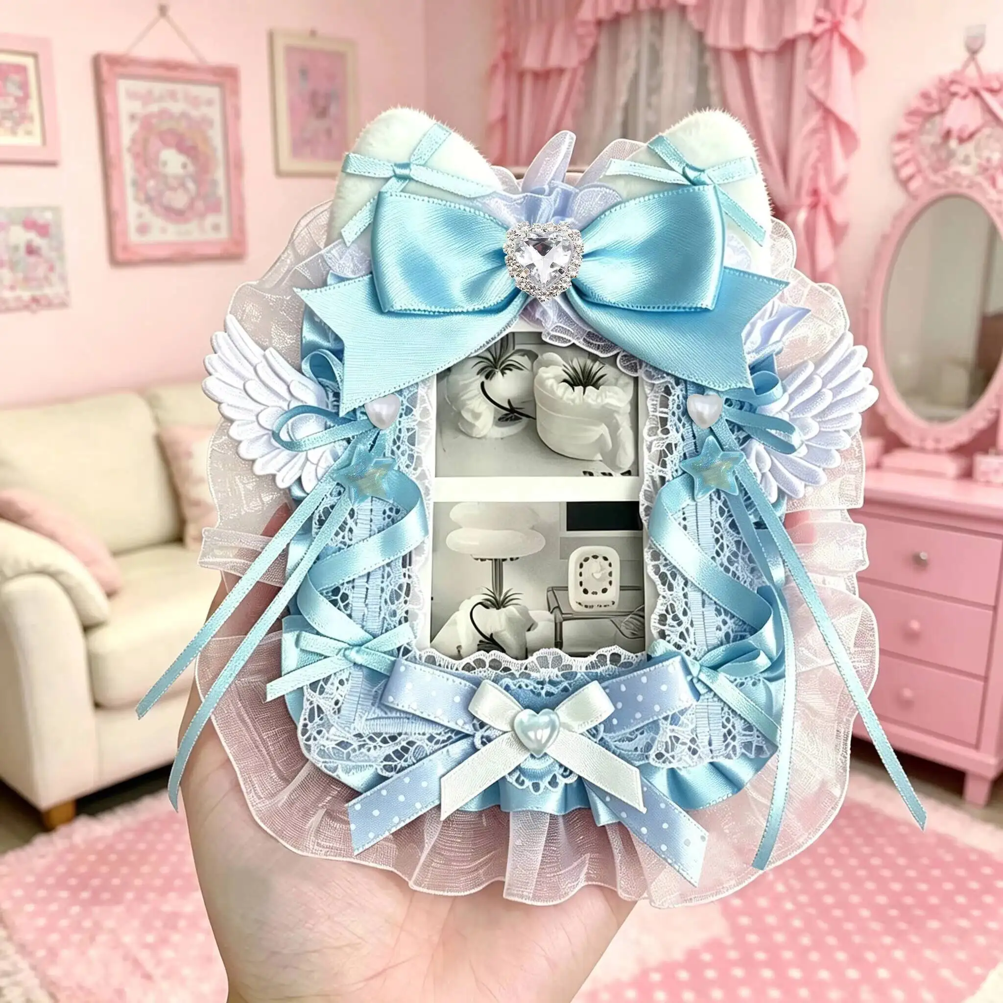 New Lolita Cat Ear Bow Photocard Holder Itabag Decoration Insert Accessories Ribbon Angel Wing DIY Display Card Protective Cover