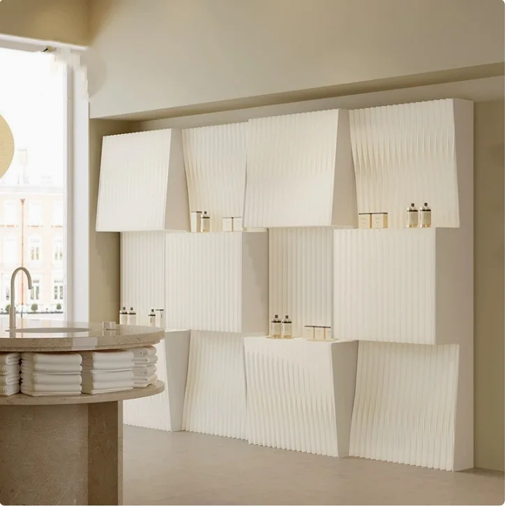 Paper Display Cabinet Display Shelf Skin Care Samples Product Wall Art Gallery Background Exhibition Light Grid Screen