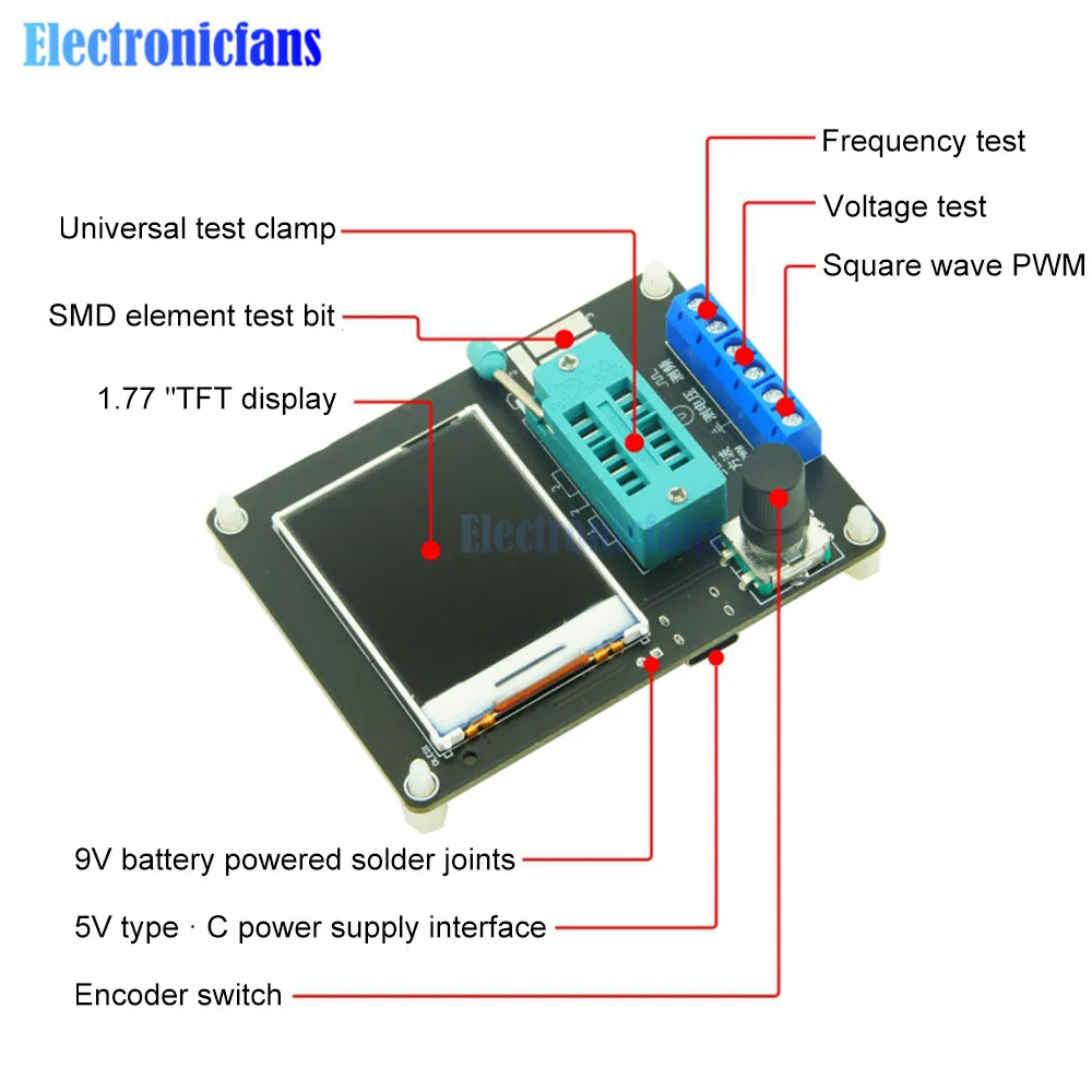 GM328A Transistor Tester Type-c Diode Capacitance Resistance ESR Voltage Frequency Meter PWM Square Wave Signal Generator