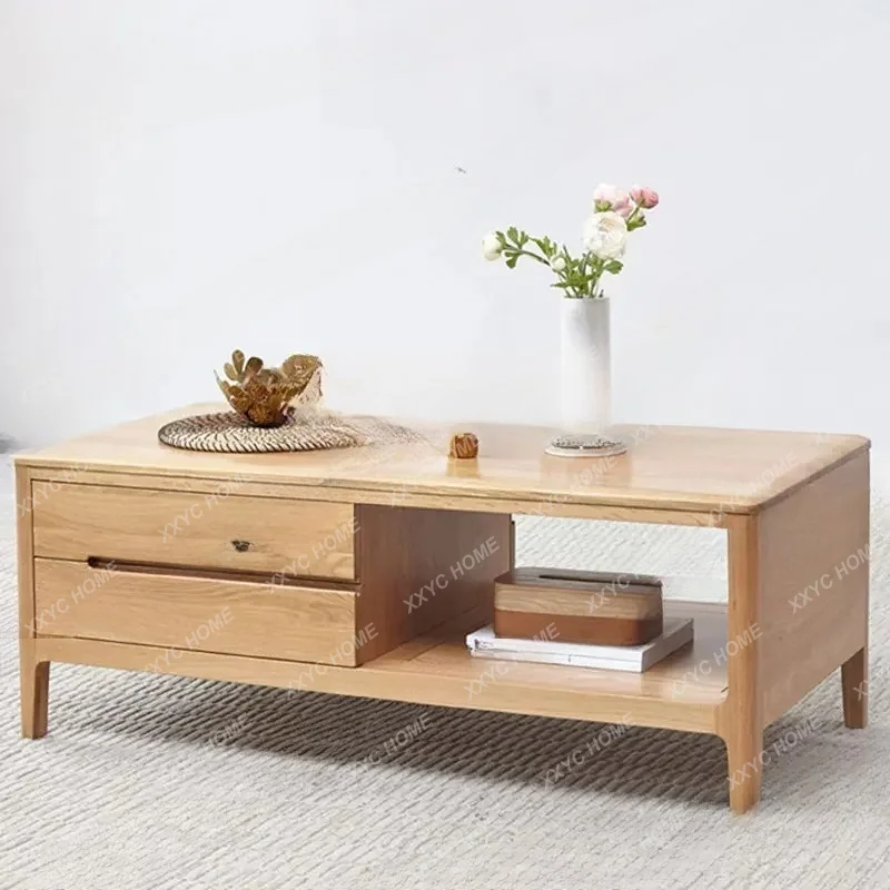oak coffee table all solid wood simple small apartment storage tea table TV cabinet combination