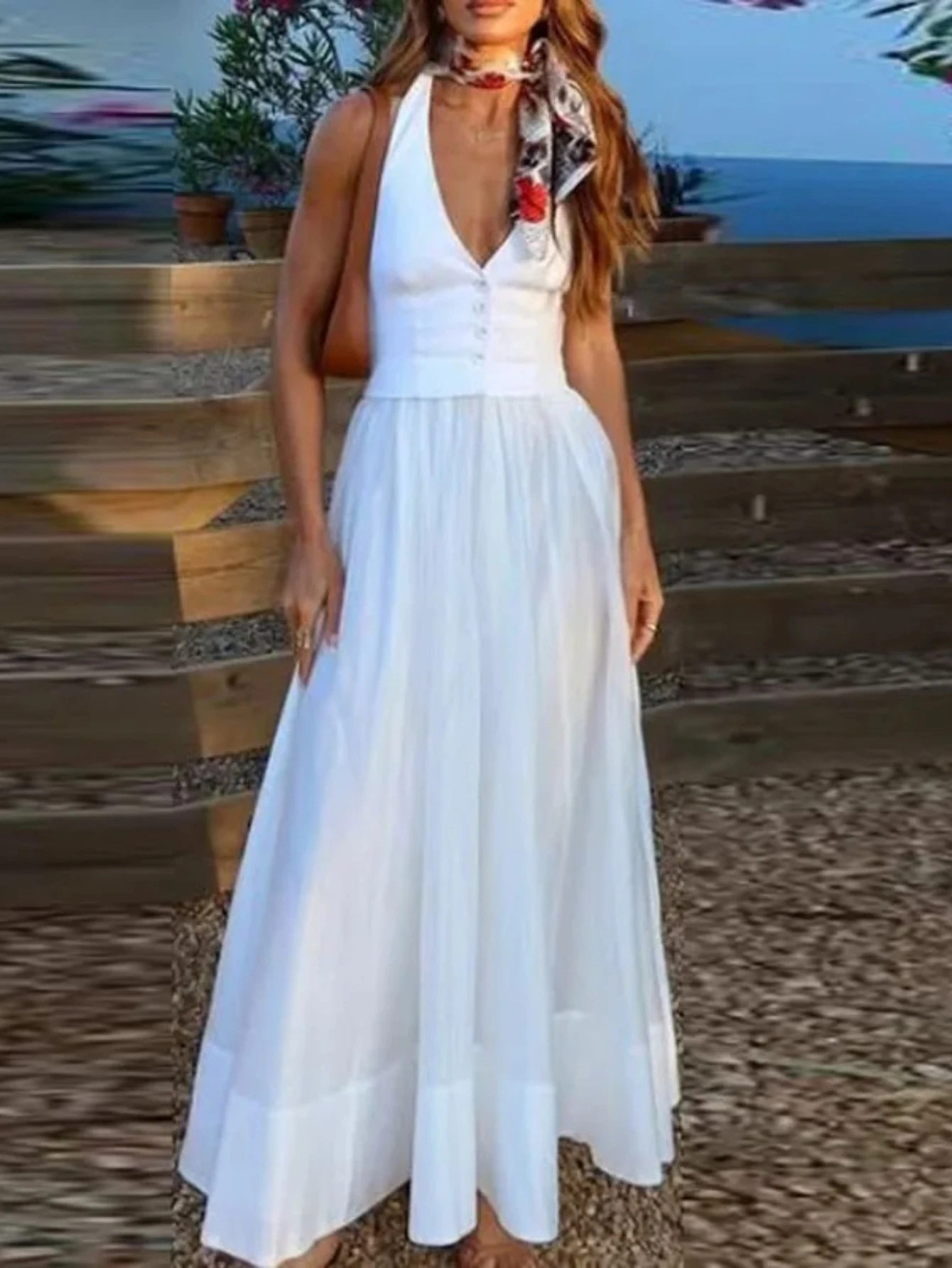 

Women's clothing, white holiday dress, holiday V-neck dress