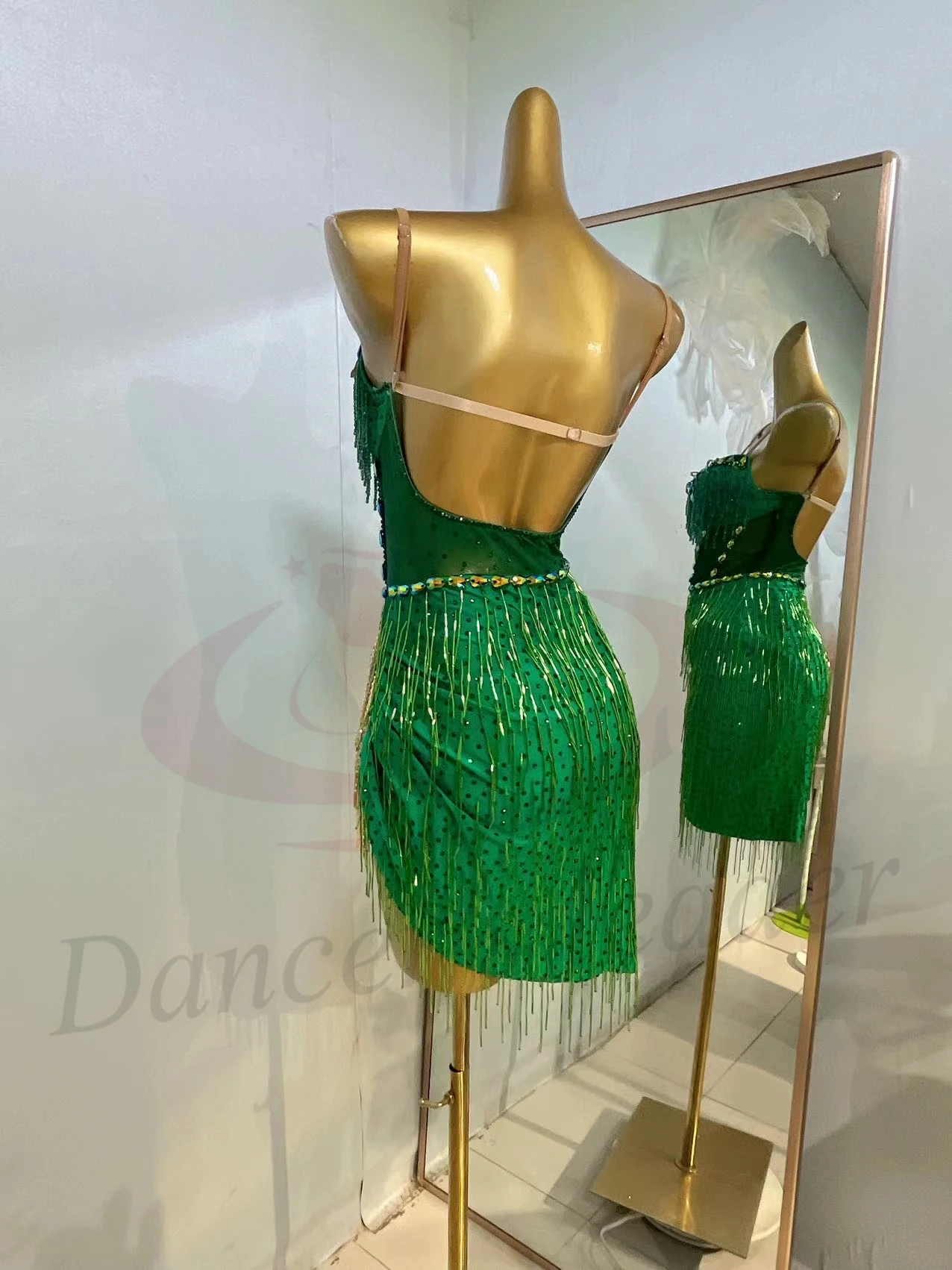 라틴 댄스 경연 대회 여성용 하이 엔드 맞춤형 진주 튜브 술 쉬어 서스펜더 탱고 삼바 퍼포먼스 라인 석 드레스