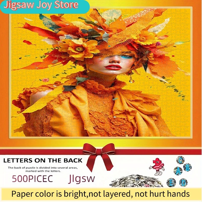 Rompecabezas de 500/1000 Piezas, Rompecabezas de Papel DIY, Tema Floral Otoñal, Mujer con Corona, Rompecabezas para Adultos, Apto para: Hogar y Ocio