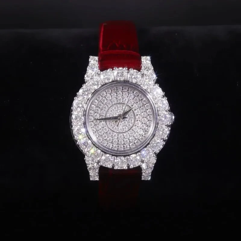 

Luxurious Women Moissanite Zircon Watch 925 Sterling Silver Watch Dial Leather Strap Office Ladies Work Quartz Wristwatch
