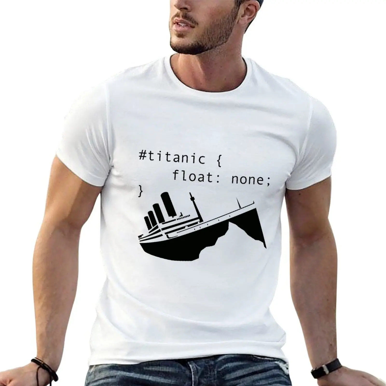 Camiseta con código de ordenador Titanic en formato CSS, camisetas estampadas para hombre, camisetas con estampados, paquete de camisetas para hombre, camiseta blanca