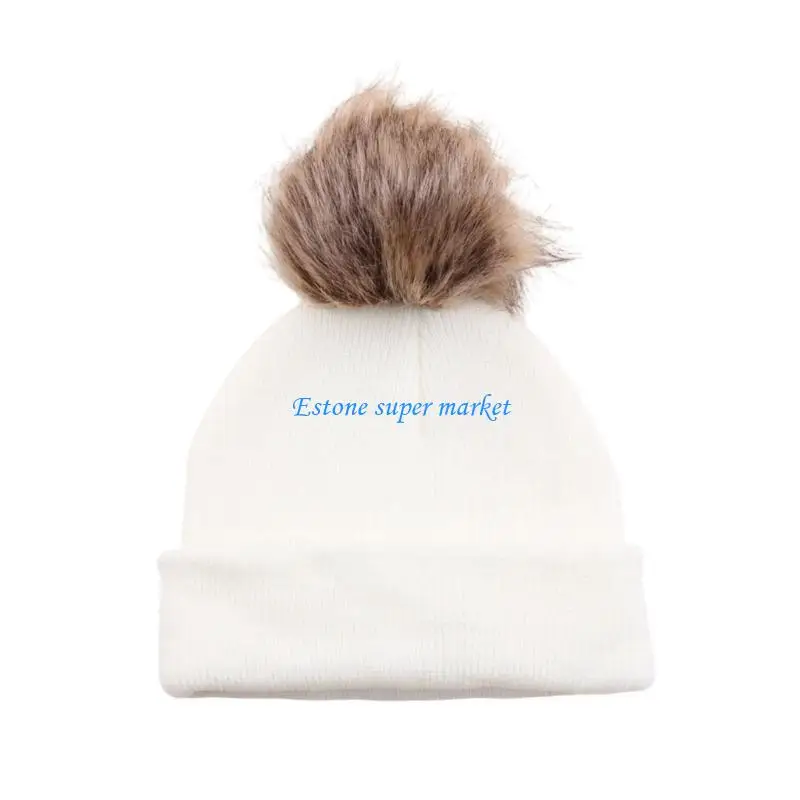090B Baby Hat Knitted Winter Warm Hat Wool Caps Elastic Crochet Hat with Pompoms Bonnet Caps for Infant 0-24 Months