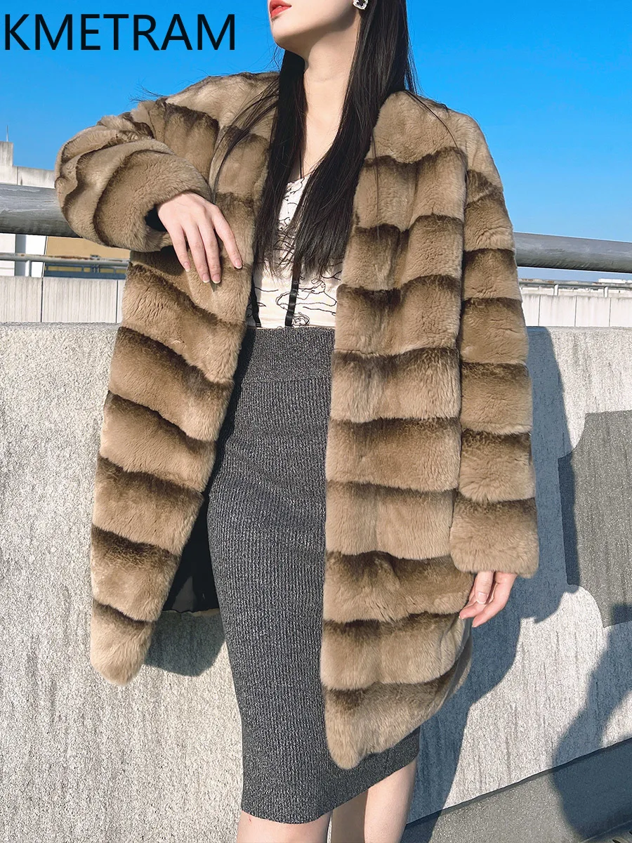 내추럴 렉스 토끼털 코트 여성 고급 중간 길이 리얼 퍼 코트 여성 겨울옷 2025 신상 아우터
