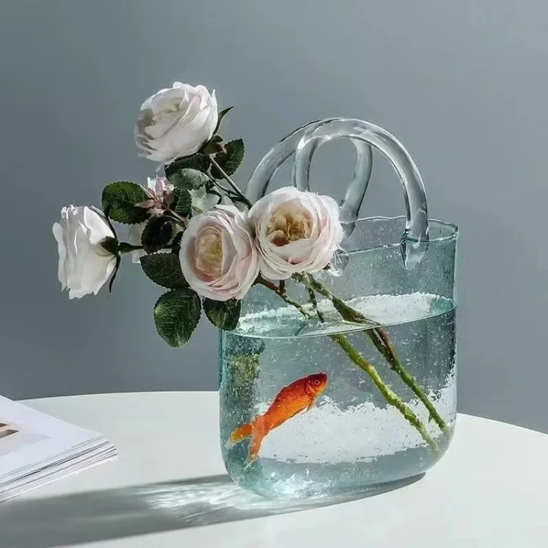 

High-end transparent glass vase, fish tank handbag, living room ornament
