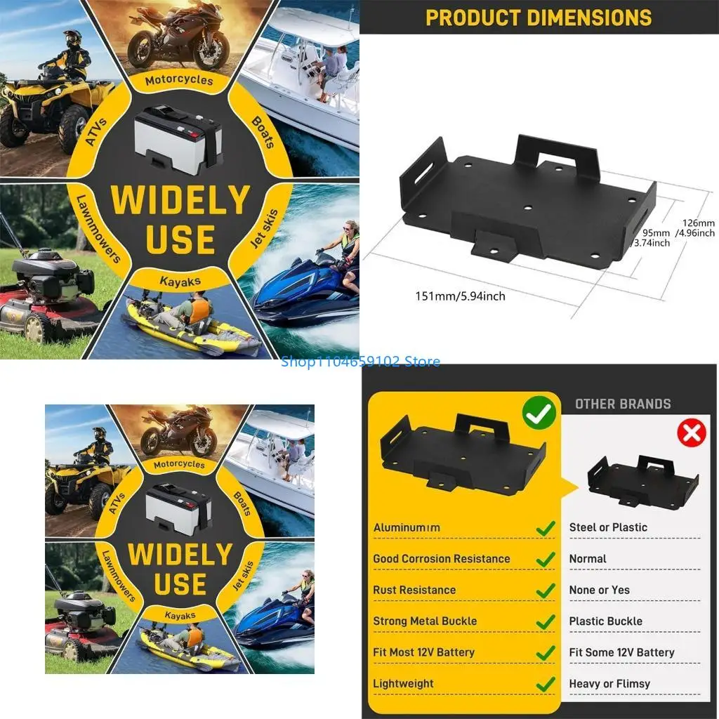 

Battery Tray With Adjustable Hold Down Strap For Secure Mounting Of 12V 6V Batteries In Various Vehicles