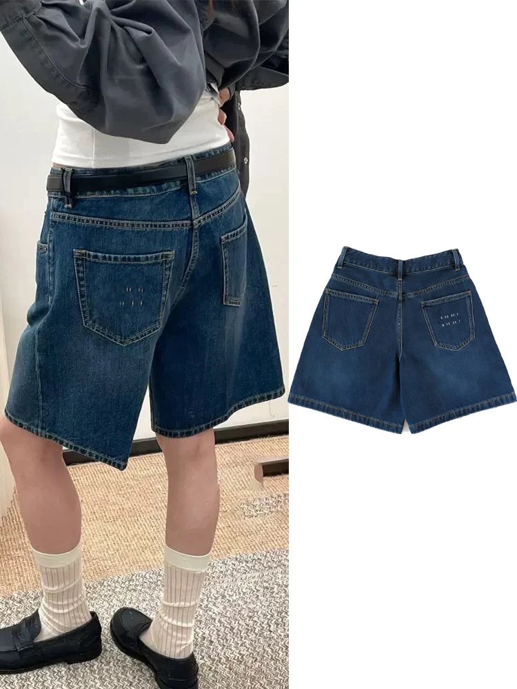 

High Waist Wide Leg Jeans Shorts Korean Style Straight Cut High Version Jennie Zhang Ying Blue Denim Spring Summer Ladies Jea...