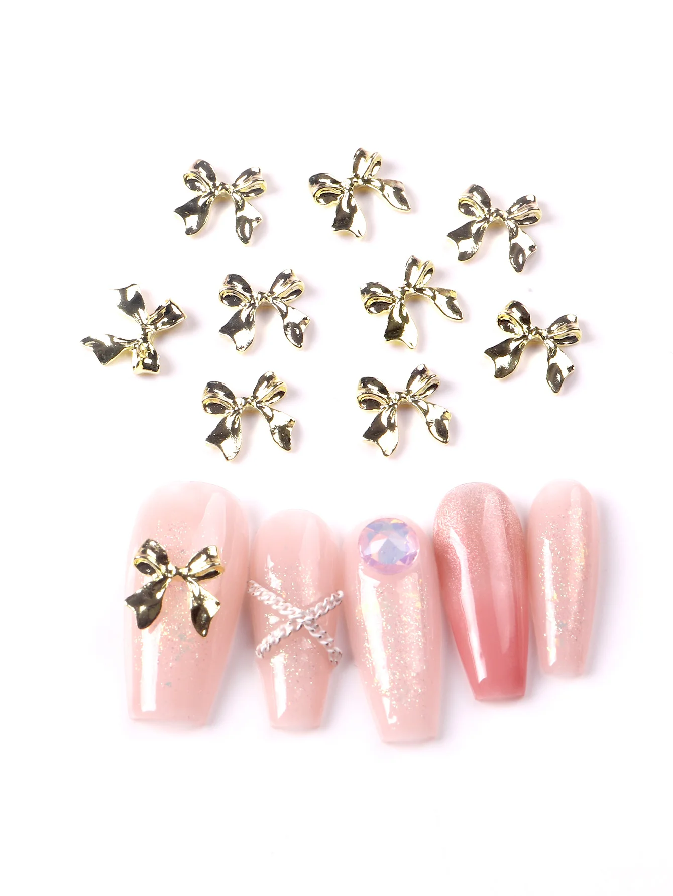 10 Stks/set Goud Zilveren Strikken Manicure Accessoires Nail Steentjes Nail Art Sieraden Strik Nagel Decoraties 3d Nail Art Boren
