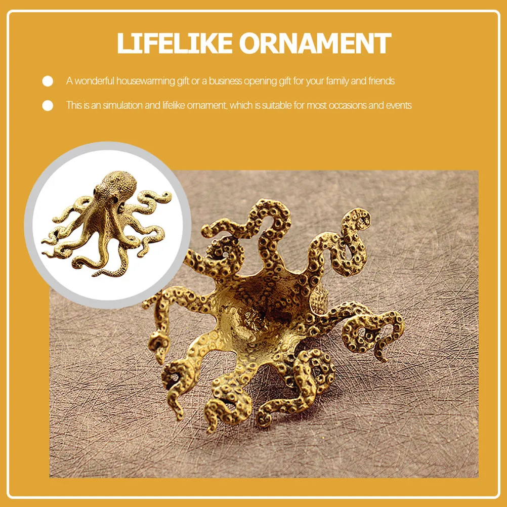 2Pcs Octopus Tea Pet Brass Statue Realistic Sculpture for Tea Room Desk Bookshelf Decor Chinese Traditional Miniature Brass