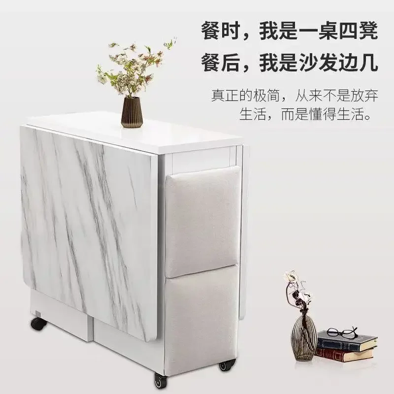 Movable rock slab folding dining table and chairs household small apartment dining table rectangular multi-functional folding ta