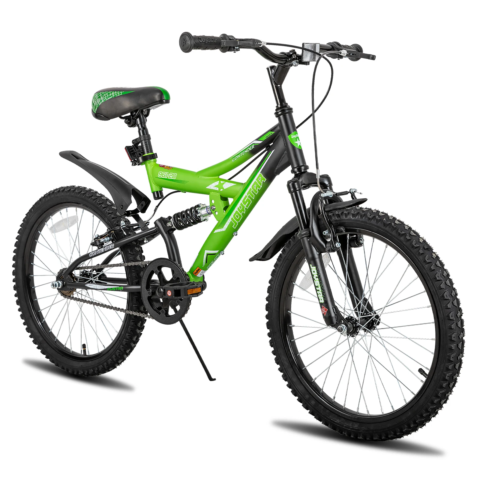 JOYSTAR 20 Inch Kid Bike for Boys Girls Age 7-13 Year, Dual-Suspension Kids Mountain Bike with Dual Handbrake & Kickstand, Green