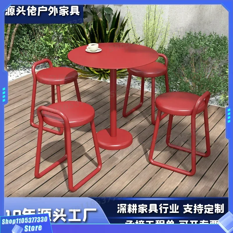 Wrought Iron Outdoor Dining Table and Chair Set for Garden Courtyard Homestay Commercial Milk Tea Shop Reception Metal