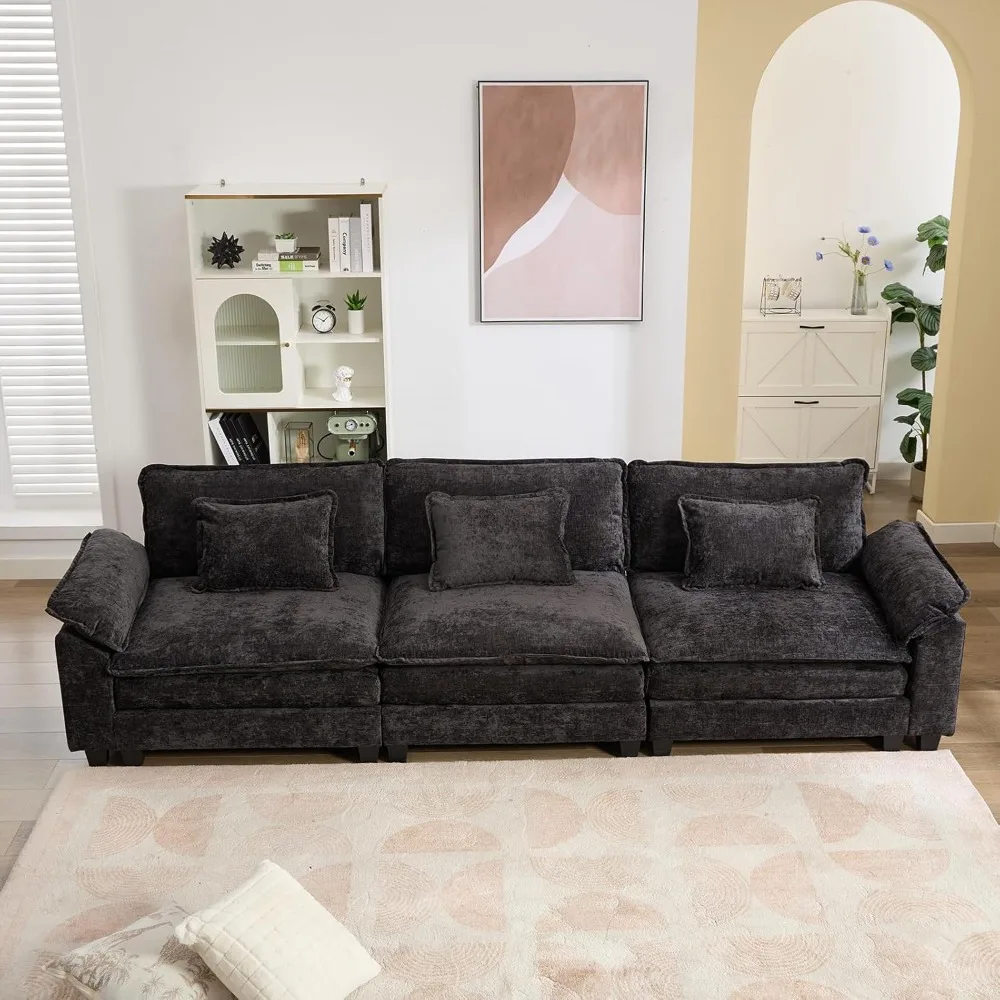 

Sectional Cloud Couch, Modern Velvet Comfy Upholstered 3-Seat Sofa, 3 Lumbar Pillows, Deep Seat Modular Couch