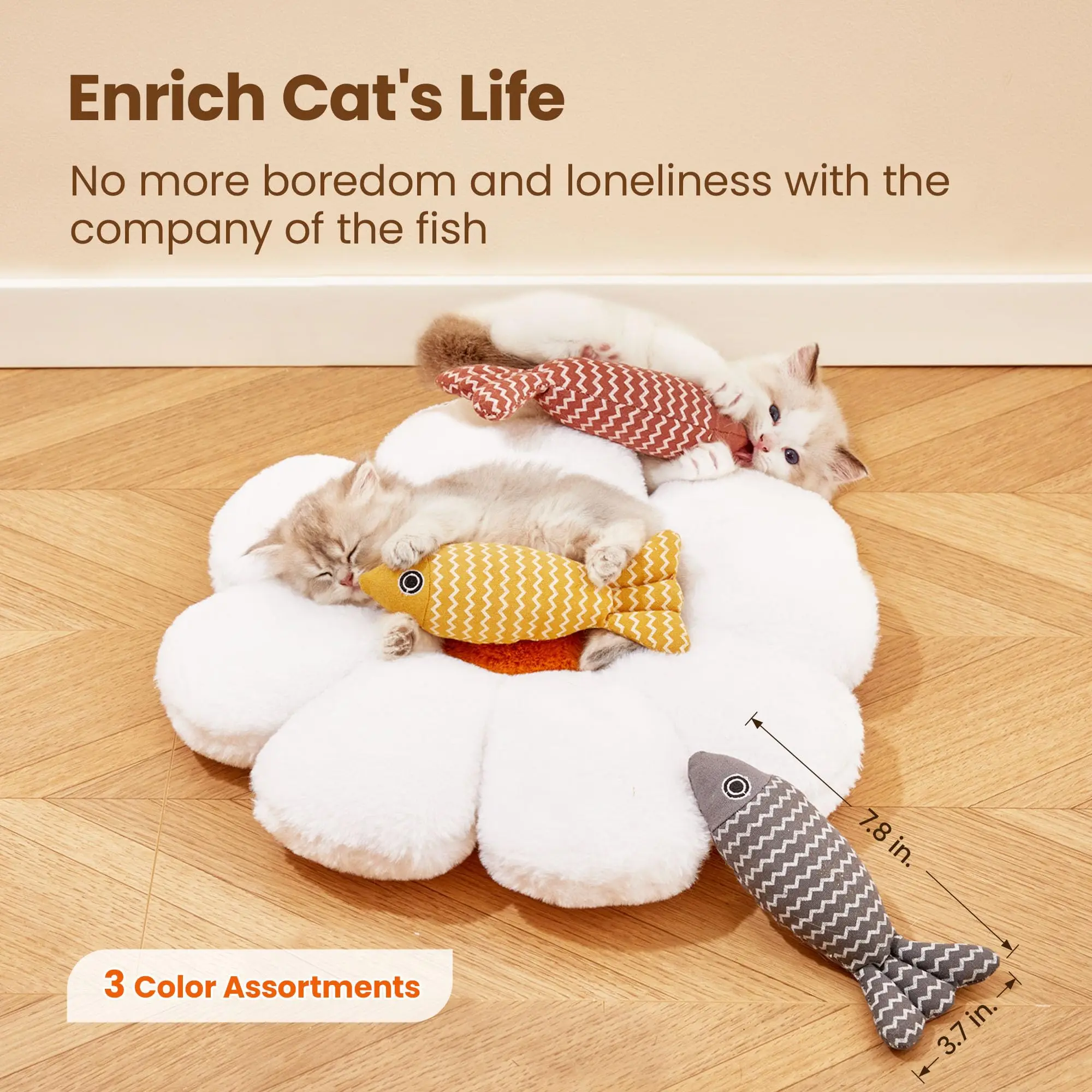 Cat Toys Fish, 3 Pcs Crinkle Sound Catnip Toys Soft Linen, Interactive Kitten Exercise Kicker Toys for Indoor Cats 7.8 Inches