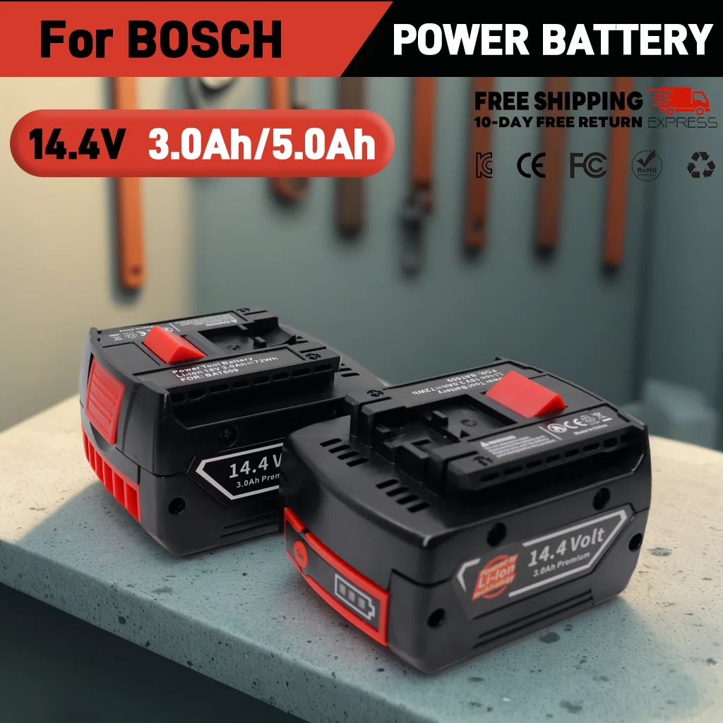 

Rechargeable Battery for Bosch Power tool 14.4V 4.0Ah for GBH GDR GSR 1080 DDS180 BAT614G Replacement Li-ion Battery Charger Set