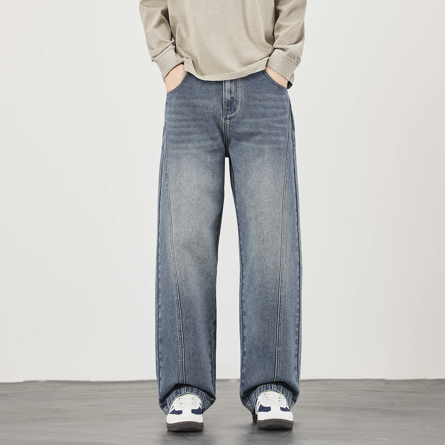 

High-end Retro Jeans and Trousers Autumn and Winter New High Street N-style Baggy Straight Leg Casual Pants for Men