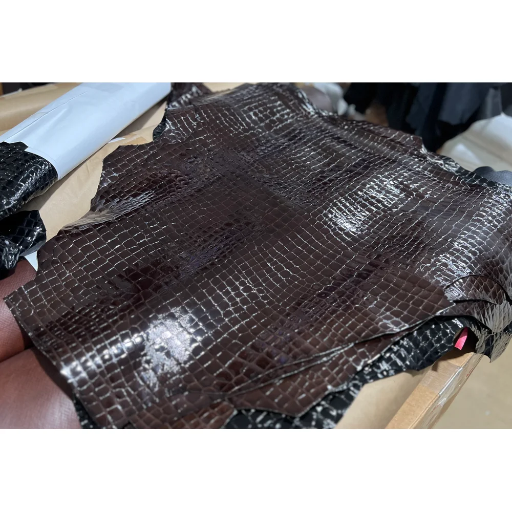 Special kangaroo leather! Italian Bonaudo kangaroo leather with shiny stone pattern, coffee and black colors for shoes and bags
