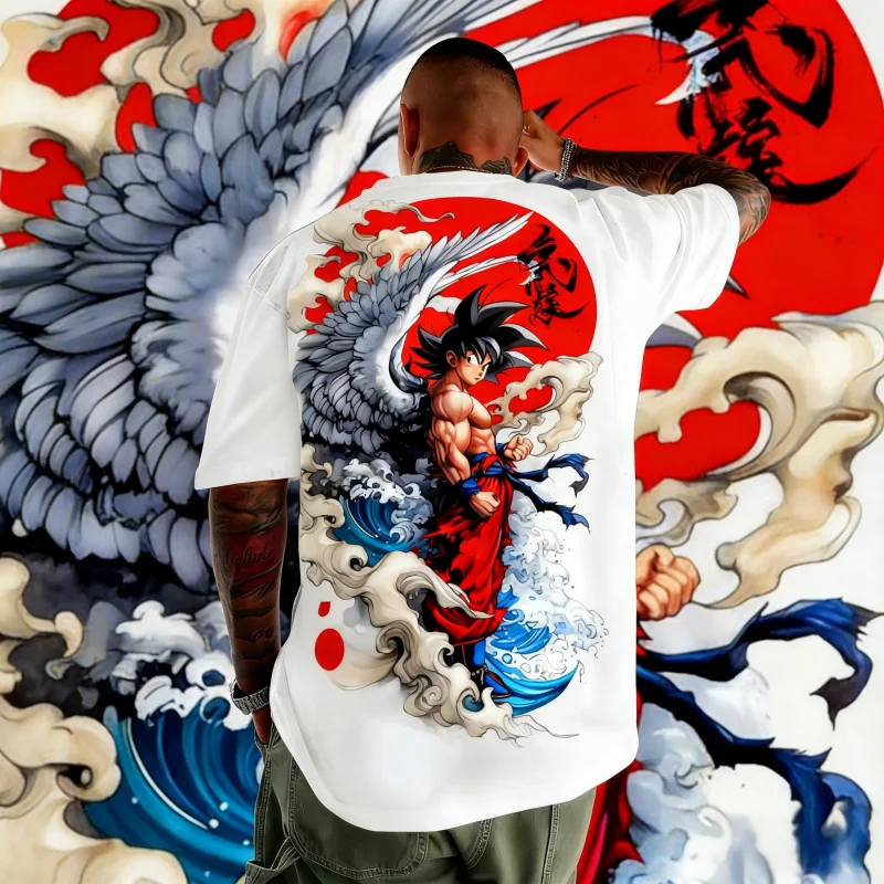 

Летняя футболка 2026 года в стиле ретро Dragon Ball, высококачественная хлопковая футболка с принтом в японском стиле укиё-э «Ангел Гоку», унисекс для мужчин, женщин и детей