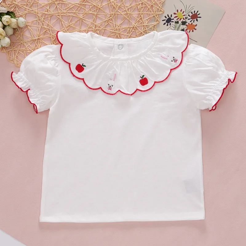 Girls Short Sleeve Shirts Kids Shirt Cute Rabbit Tops  Korean Blouses White Blouse Baby Clothes Japanese Baby Girl Clothes