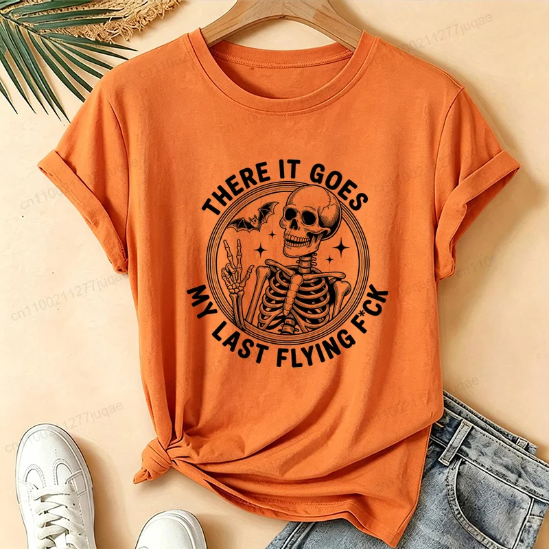 Retro Humor Skull Women T-Shirts Sarcastic Skeleton Bat Graphic Print Tshirts Casual Short‑sleeve Party O‑neck Tee T-Shirts Gift