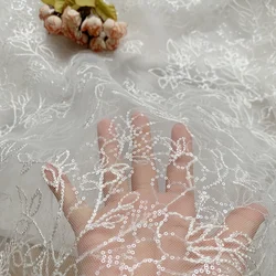 Off White Hollow See-through Skirt Dress Material Small Delicate Sequins Sparkly Lace 1 Yard 2023 NEW