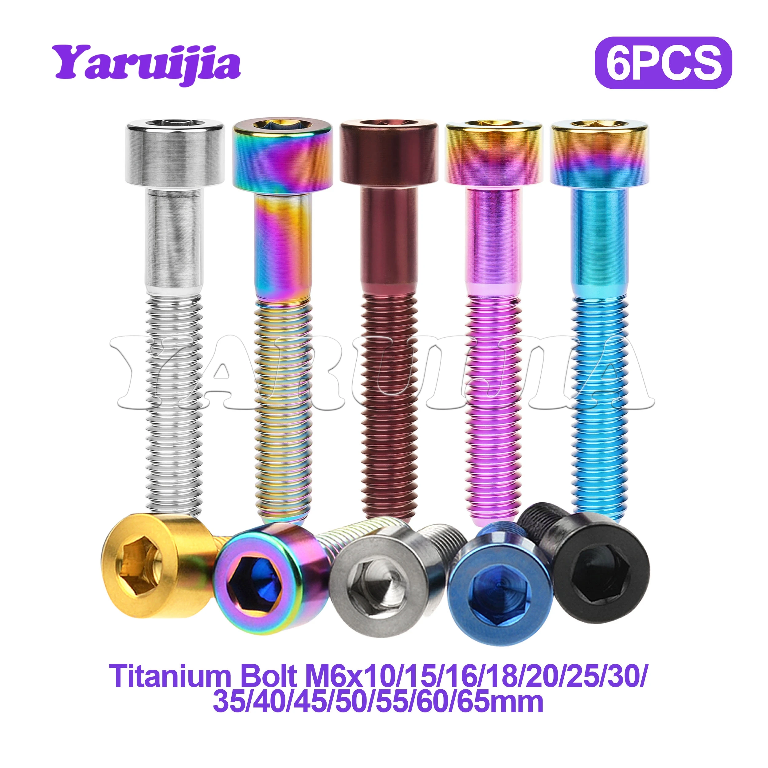 Yaruijia 6Pcs Titanium Alloy Bolts M6x10 15 16 18 20 25 30 35 40 45 50 55 60 65mm Screws for Bicycle Headset Brake