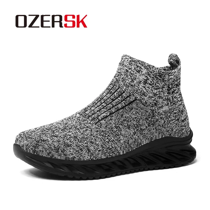 

OZERSK Black Sneakers Men Light Weight Soft Comfortable All Seasons Breathable Knitting Sock Sneakers Plus Size 46