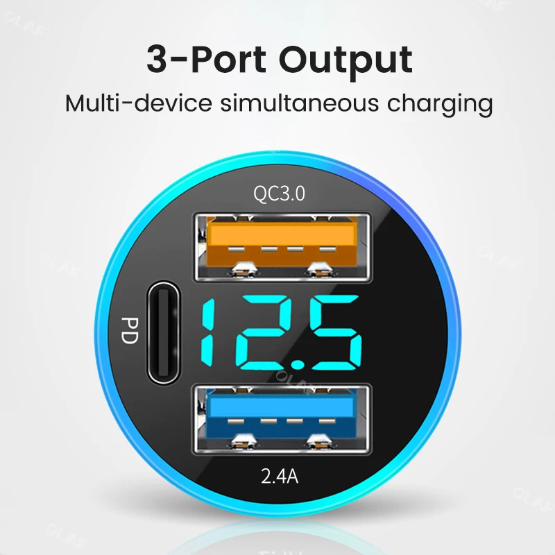 Elough 66W 자동차 충전기 USB 타입 C 빠른 충전 PD 자동차 충전기 어댑터 14 Pro Max Xiaomi 삼성 QC3.0 전화 충전기 USB C