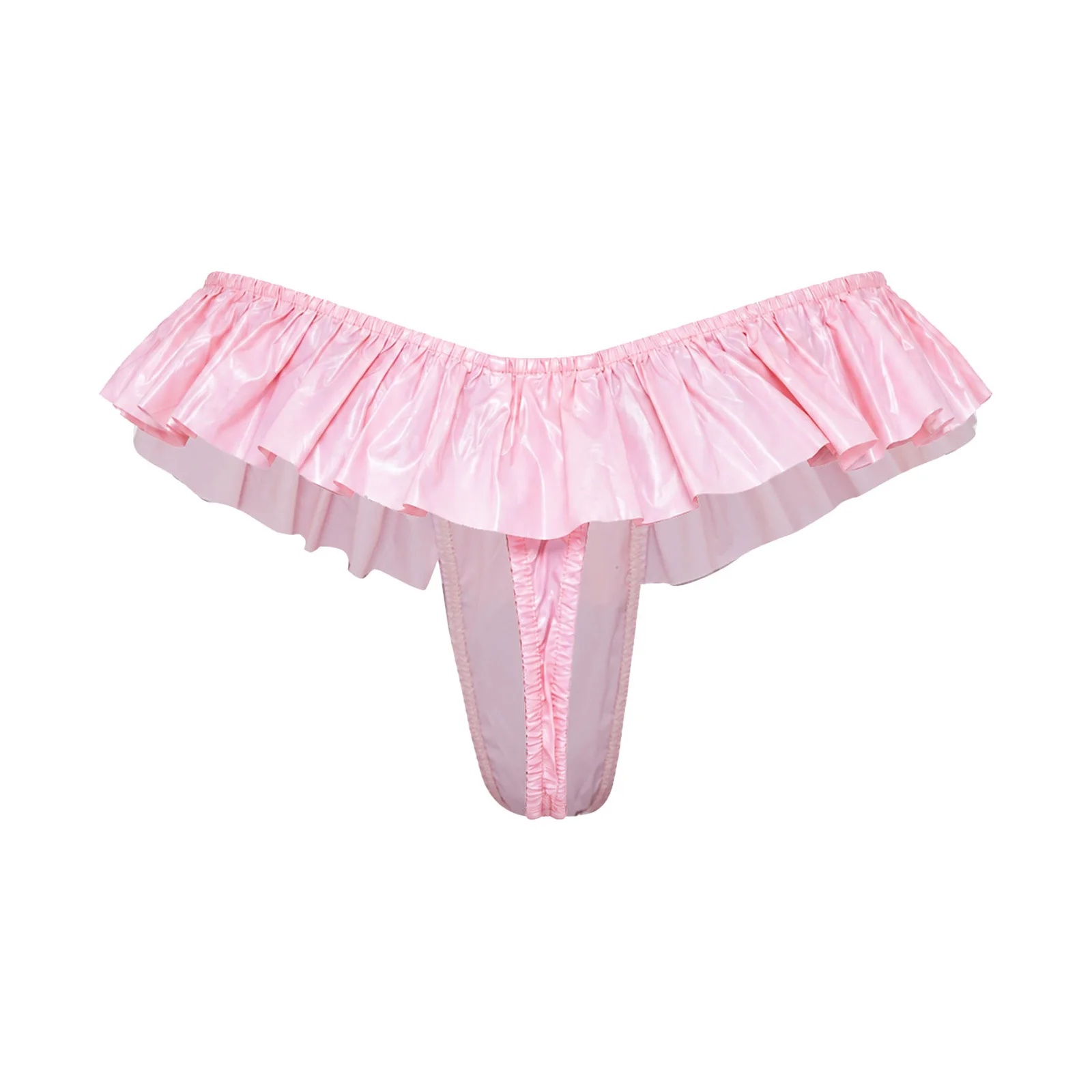 Women Ruffled Glossy PU Leather Micro Skirted Briefs Reusable Anti-leak Diaper Cover Elderly Nursing Special Needs Patients Adap