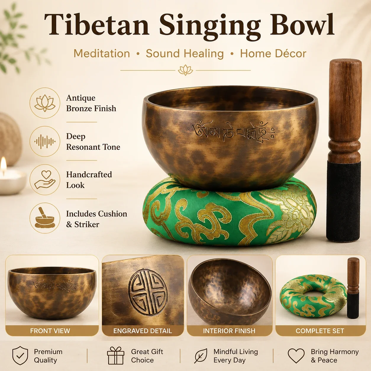 Full Moon Brass Nepal Handmade Tibetan Singing Bowl Buddhism Meditation Large Sound Bowl Chakras Musical Instrument Gifts