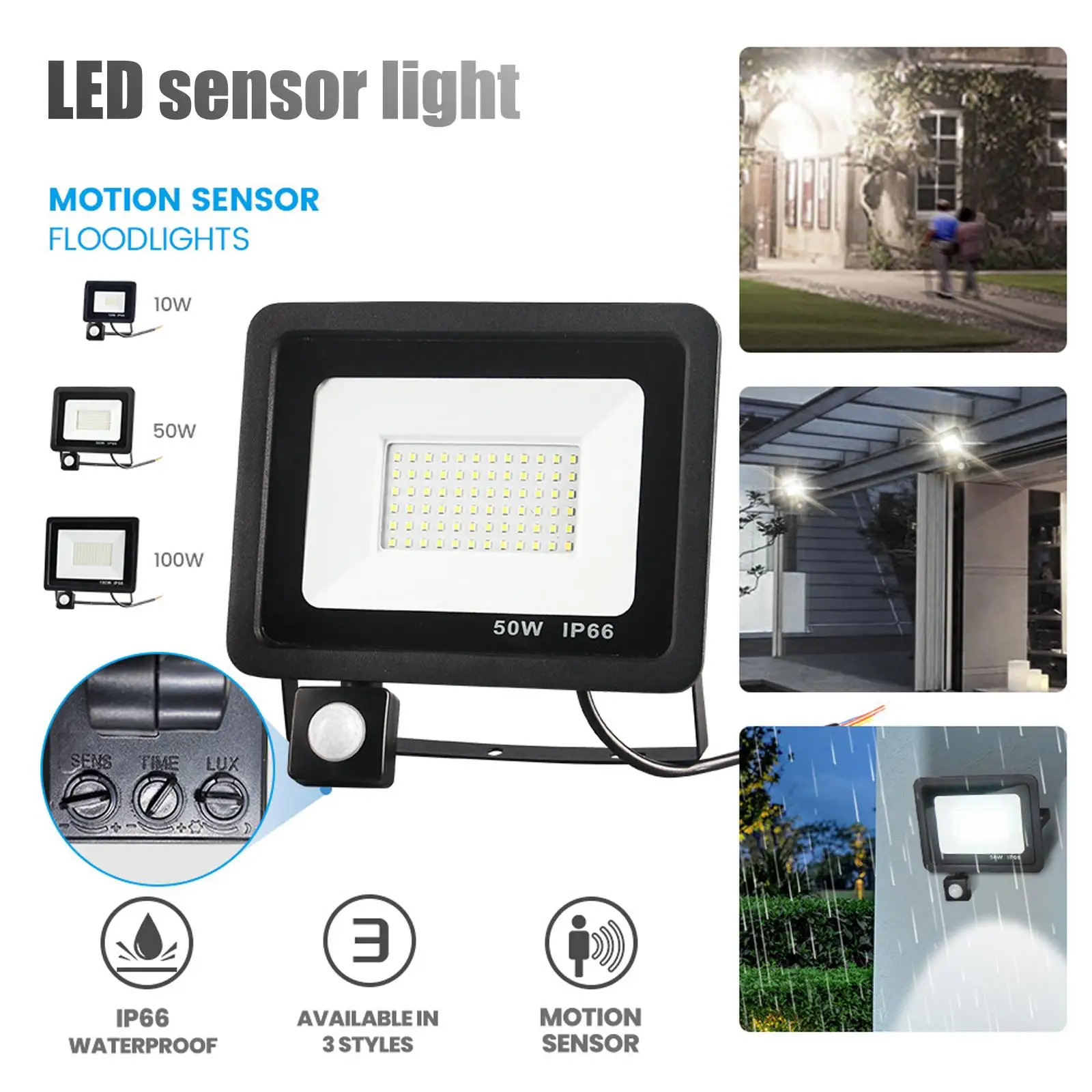 100W LED Floodlights with PIR Sensor 220V-240V Waterproof Flood Light Outdoor Wall Lamp Flood Light Spotlight