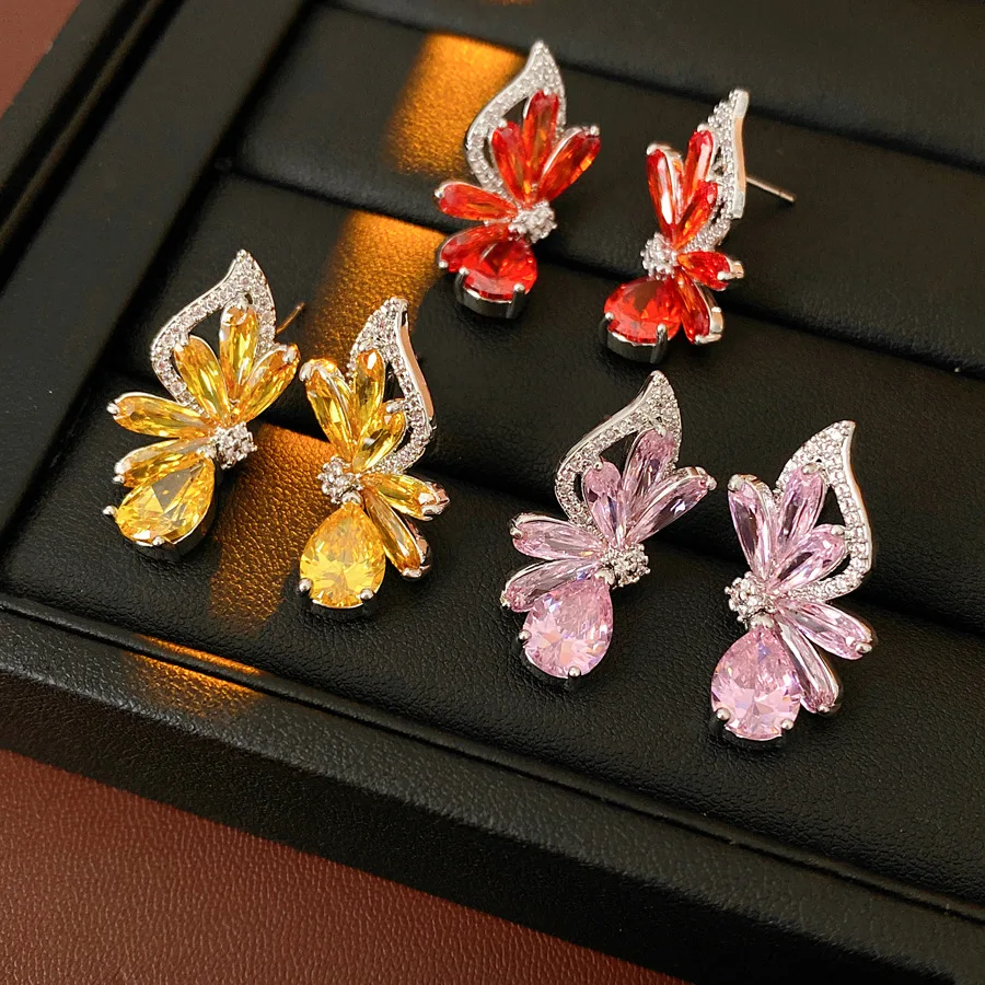 

Trendy Zircon Butterfly Wing Earrings Silver Needle Luxury Wedding Party Jewelry