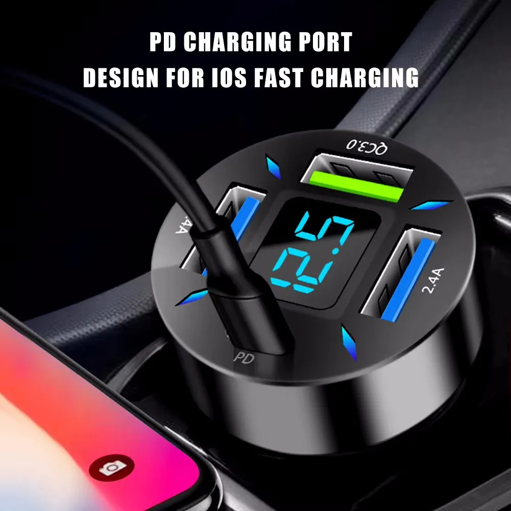 66W 4-Port Car Charger Quick Charge Cigarette Lighter Adapter For iPhone Xiaomi Huawei Samsung Fast Charging Car Phone Charger