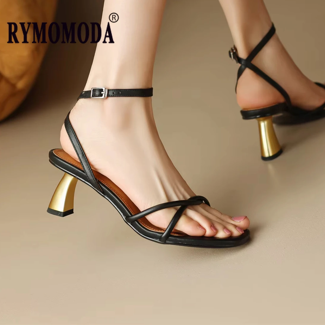 

Luxury Genuine Leather Handmade Sandal Summer Women High Heel Pumps 2025 New Fashion Cow Leather Thin Heel Ankle Strap Shoes