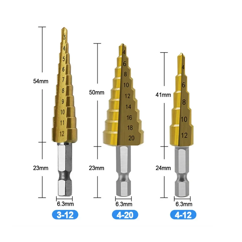 Prodrills 3 Pcs HSS Step Drill Bit Set Total 24 Sizes with Case Woodworking Tools