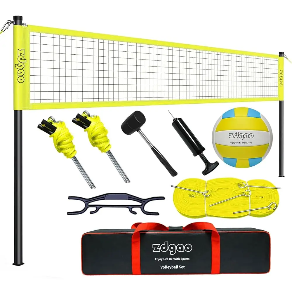 Volleyball Net Outdoor - Portable Volleyball Set for Backyard with Professional Volleyball Net, Wrap Yarn Volleyball and Pump