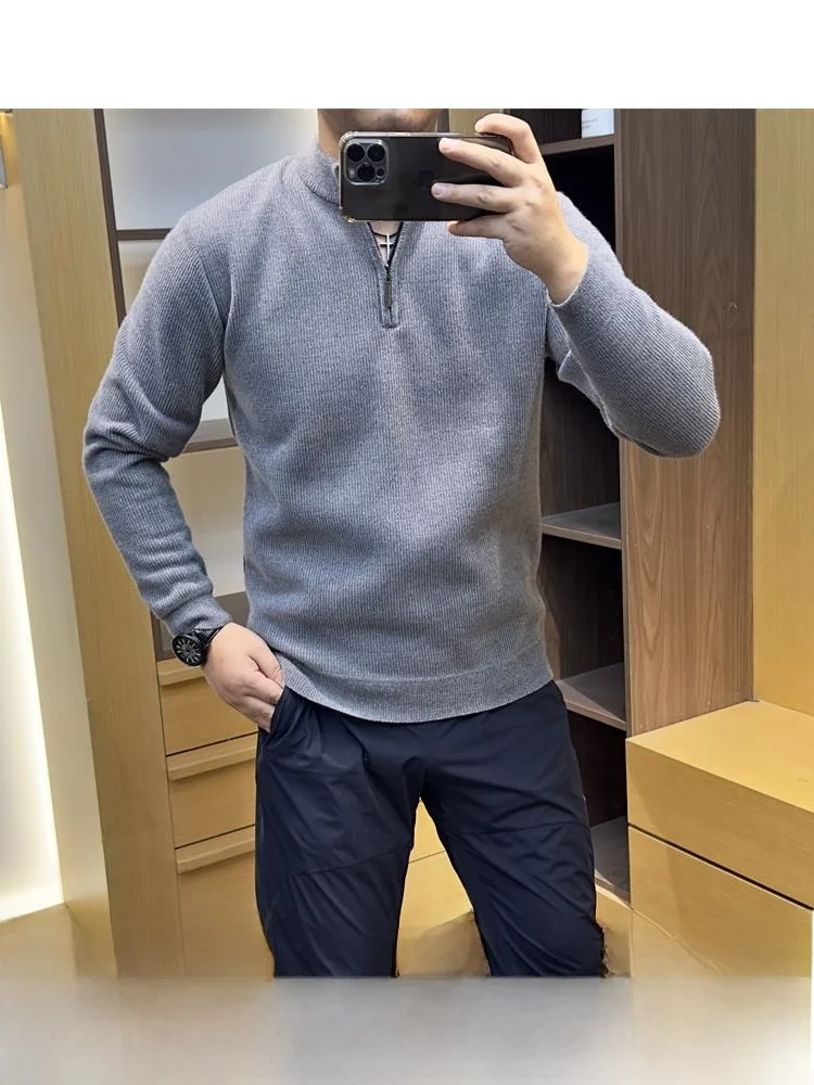 

Мужской вязаный свитер на молнии с воротником-стойкой на подкладке Fce, зимний теплый длинный свитер Sve Youth Faion Color Turtlene